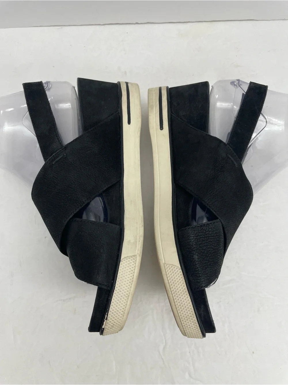 Eileen Fisher Good Criss Cross Black Leather Platform Wedge Slingback Sandal 8.5 - Picture 3 of 8